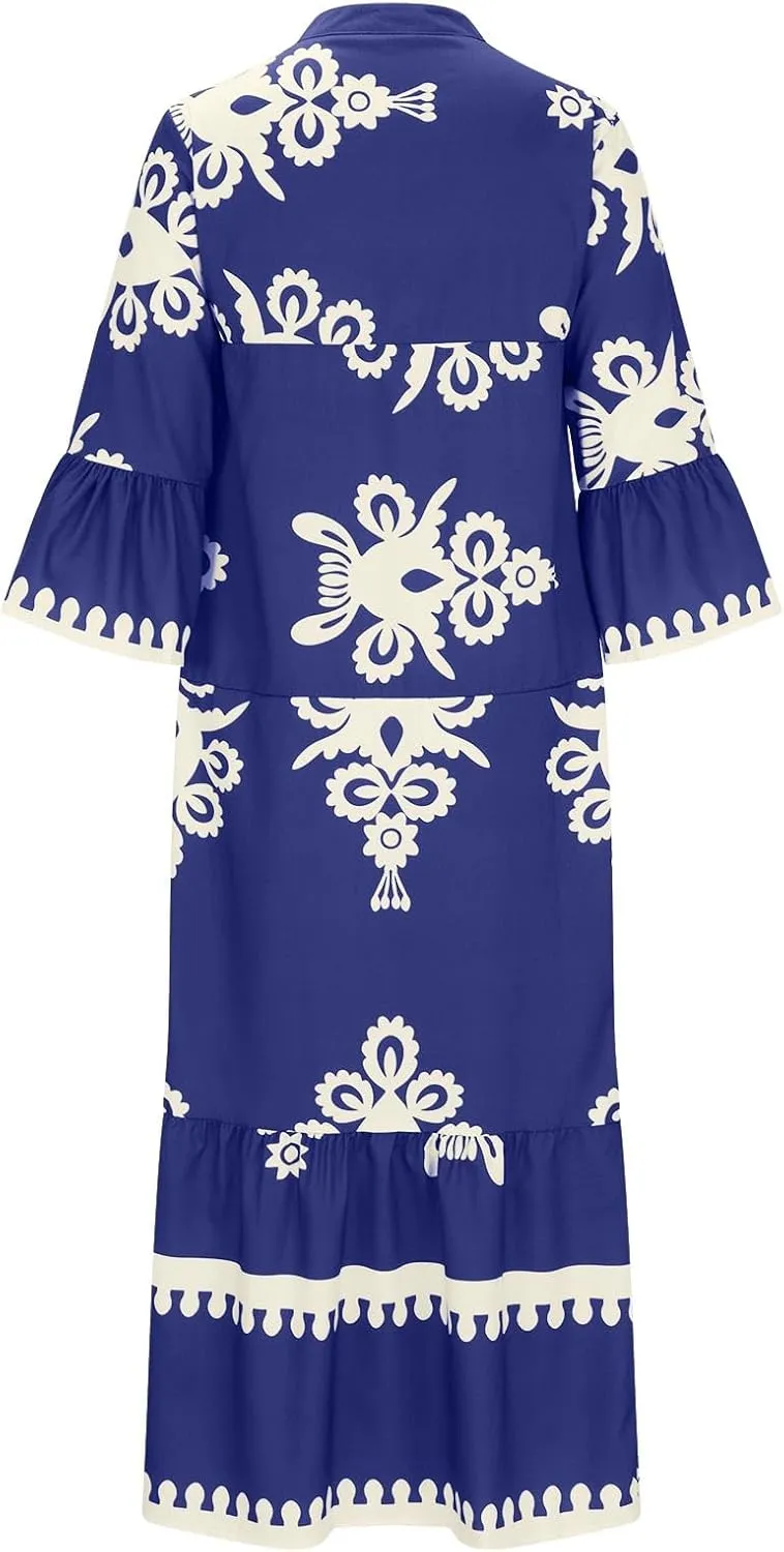 Womens Summer Kaftan Dress Plus Size Batwing Sleeve Caftans Vneck Ethnic Prints Beach Bathing Suit Cover Ups