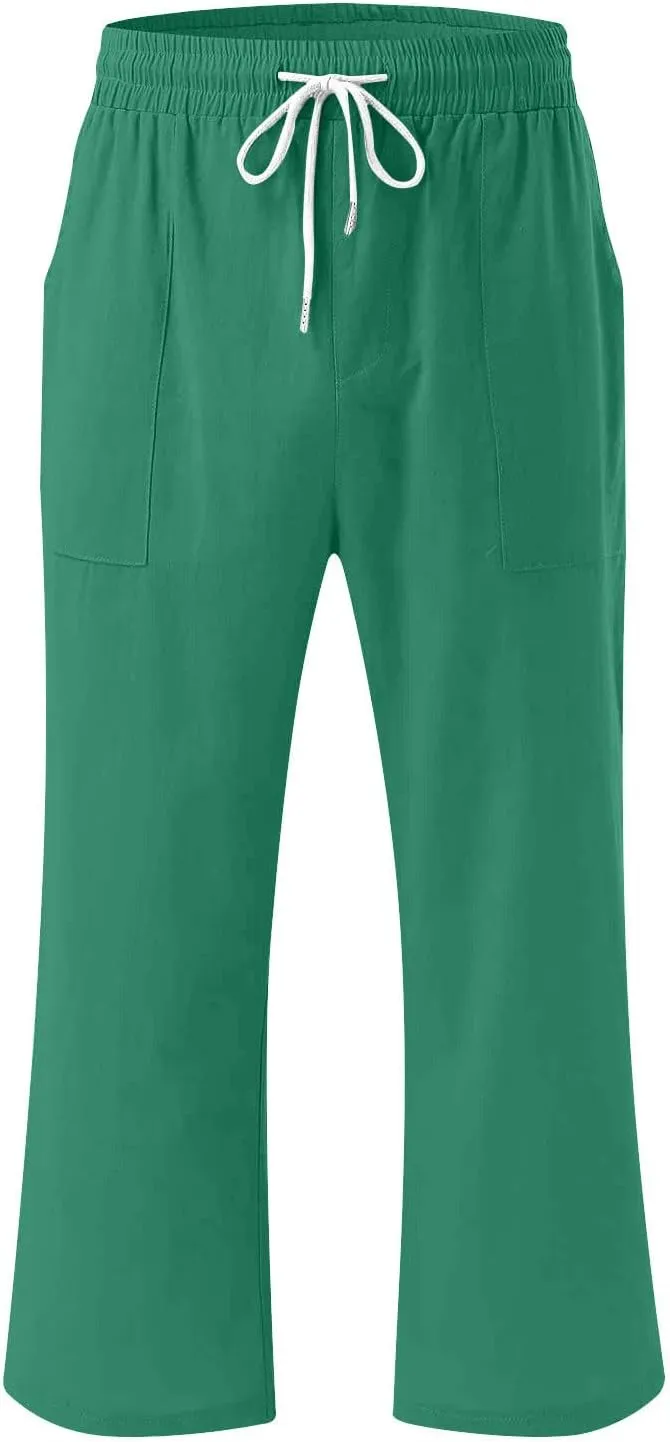Womens Summer Linen Pants 2025 High Waisted Wide Leg Yoga Pants Lightweight Travel Loose Capris Cropped Trousers