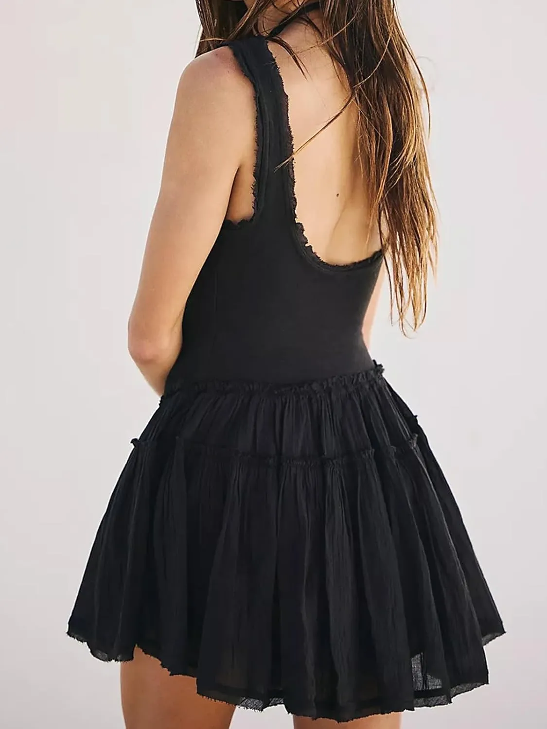 Womens Summer Sleeveless Sun Dresses Drop Waist Casual Mini Sundress