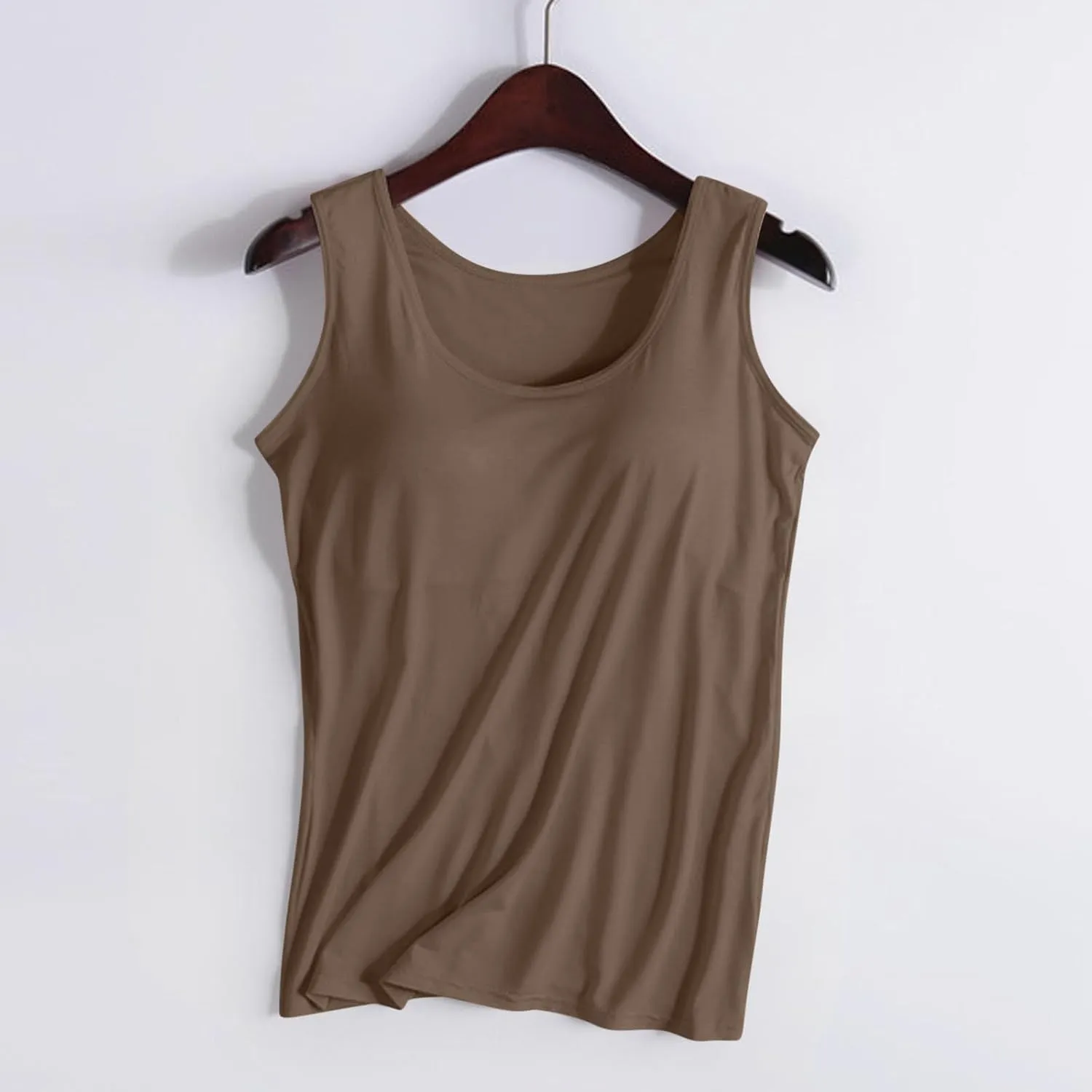 Womens Tank Top with Built in Bra Sleeveless Yoga Workout Shirt Summer Lounge Running Tops Solid Padded Undershirt