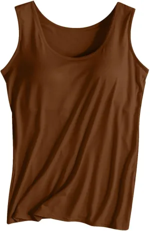 Womens Tank Top with Built in Bra Sleeveless Yoga Workout Shirt Summer Lounge Running Tops Solid Padded Undershirt