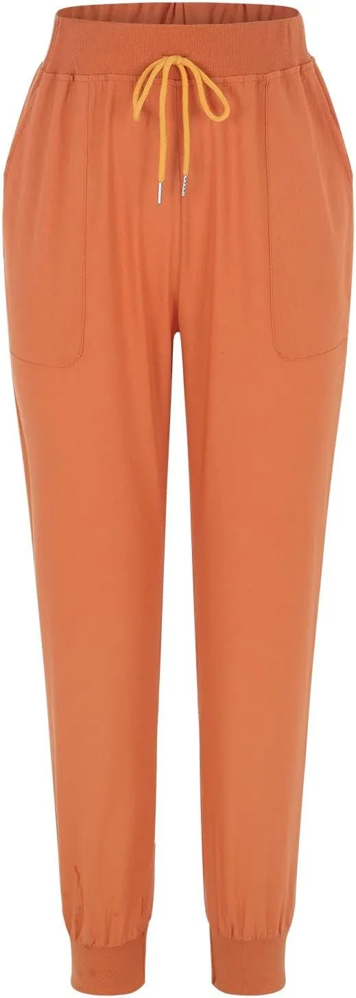 Womens Tapered Pants, Casual Linen Pants Women Drawstring Back Elastic Waist Pants Business Casual Pants Teacher Trousers