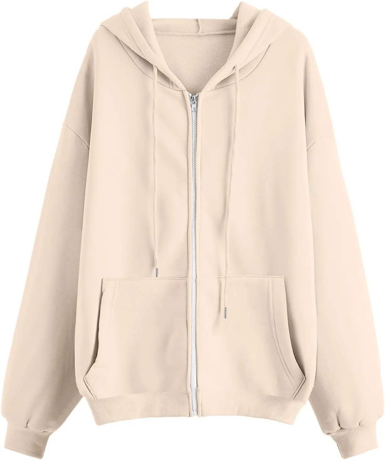 Womens Zip Up Hoodies Long Sleeve Fall Oversized Sweatshirts Casual Plain Fleece Jacket with Pockets Y2K Clothes Outwear