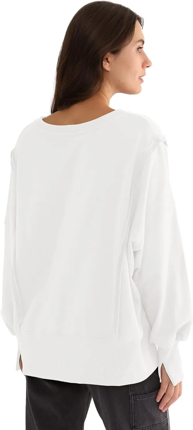 Xintianji Women's Casual Solid Oversized Contrast High Low Hem Patchwork Sweatshirts Crew Neck Side Split Streetwear