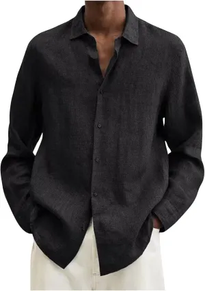 Ymosrh Men's Shirts Designer Spring Summer Casual Cotton Linen Solid Color Long Sleeve Shirts Loose for Men, S-3XL