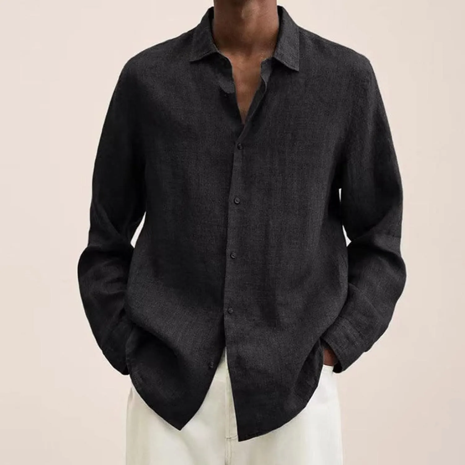 Ymosrh Men's Shirts Designer Spring Summer Casual Cotton Linen Solid Color Long Sleeve Shirts Loose for Men, S-3XL