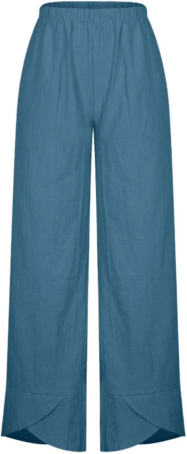ZDRZK Capri Linen Pants Women Summer Casual High Waist Wide Leg Cropped Pant Loose Fit Beach Pant Trousers Plus Size