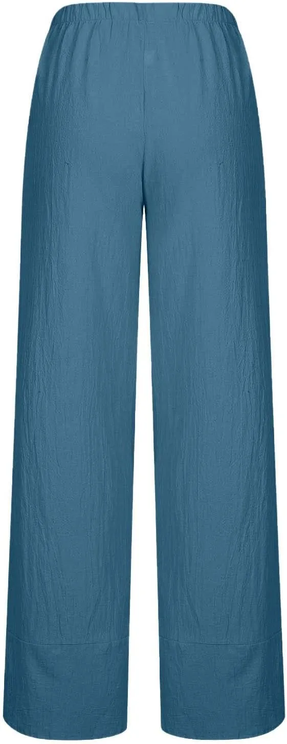 ZDRZK Capri Linen Pants Women Summer Casual High Waist Wide Leg Cropped Pant Loose Fit Beach Pant Trousers Plus Size